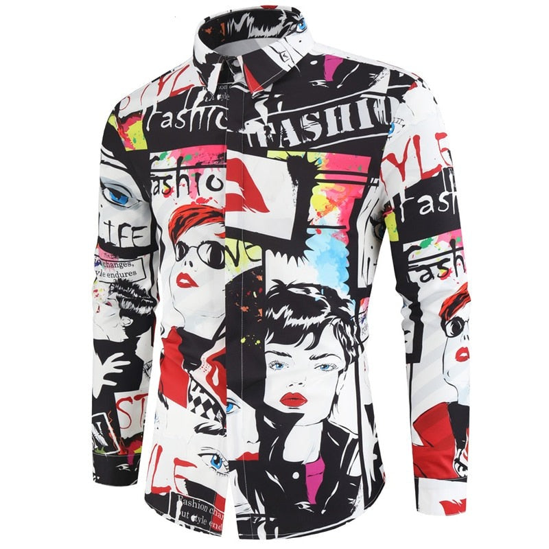 Brand Men Shirts Long Sleeve 2020 Hawaiian Style Printed Mens Casual Shirt Tops Plus Size